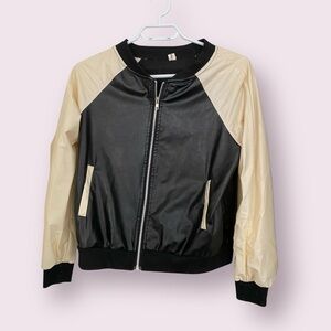 Faux Leather Varsity Bomber Jacket